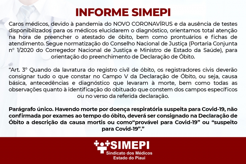 Informe do SIMEPI: Total atenção ao preencher atestados de óbitos, prontuários e fichas de atendimento