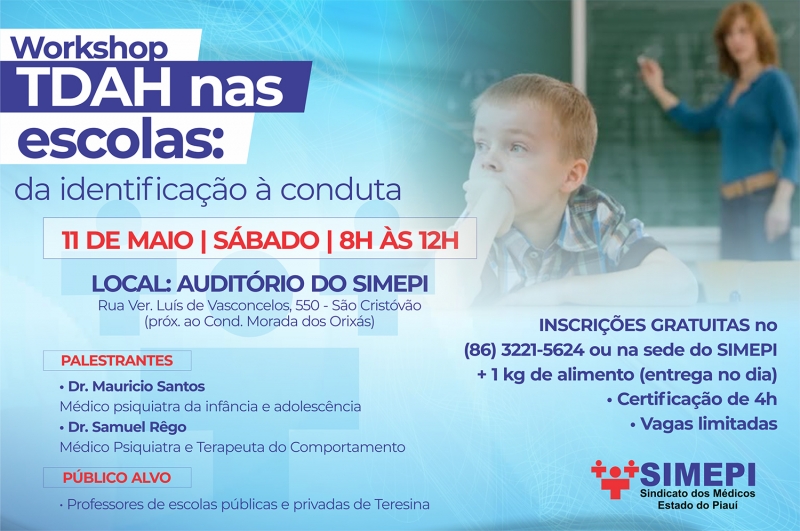 SIMEPI realizará workshop sobre déficit de atenção e hiperatividade na infância para professores de Teresina