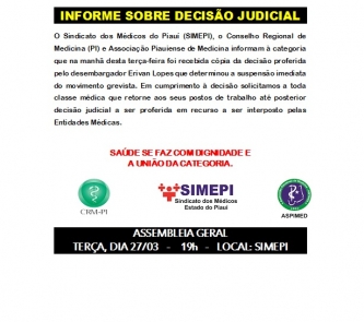 INFORME SOBRE DECISÃO JUDICIAL - MÉDICOS DO ESTADO