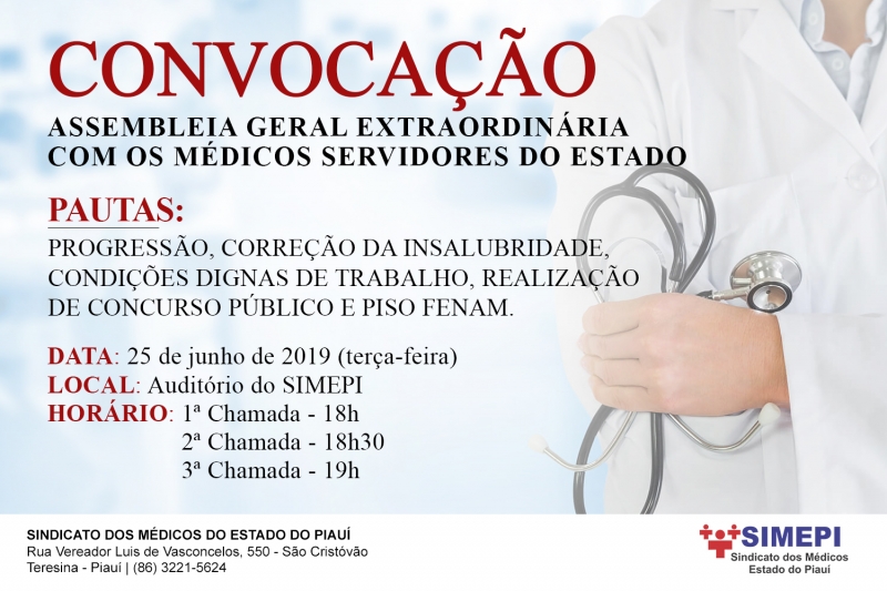 Convocação aos médicos servidores do Estado do Piauí