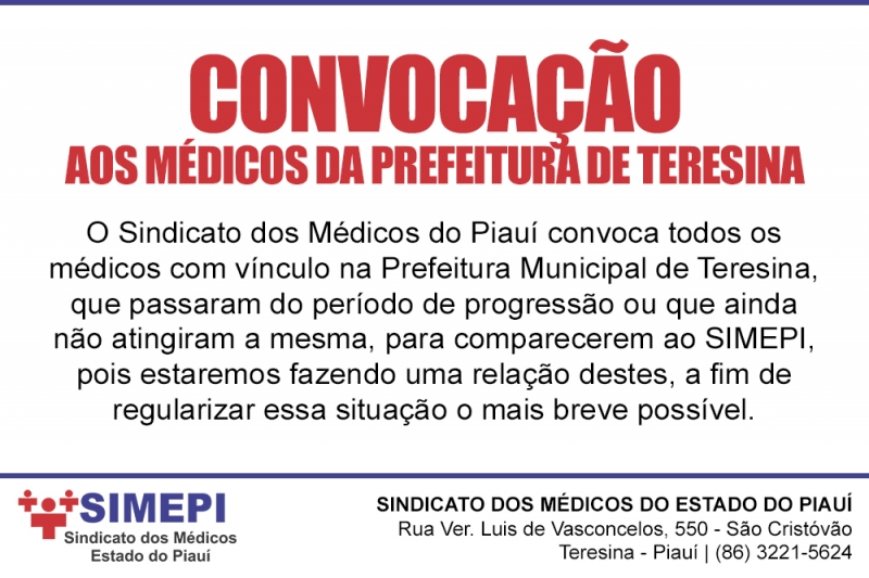 Convocação aos médicos da Prefeitura de Teresina