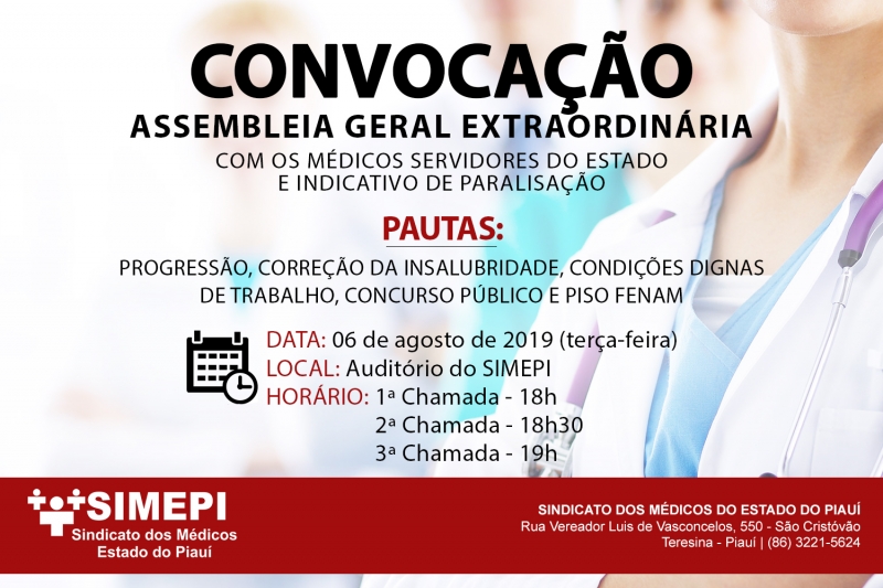 Convocação aos médicos servidores do Estado do Piauí