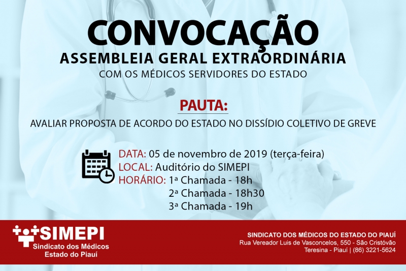 Convocação aos médicos servidores do Estado do Piauí para Assembleia Geral