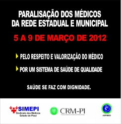 Médicos da rede estadual e municipal paralisam atividades a partir de segunda-feira (5)