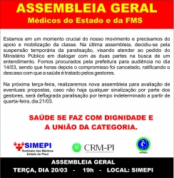 SIMEPI convoca médicos para Assembleia Geral