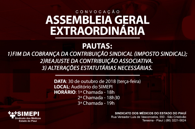 Edital de convocação para Assembleia no dia 30/10/2018