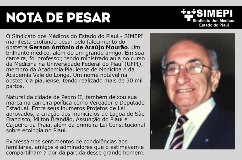 Nota de Pesar: Dr. Gerson Mourão