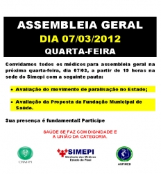 SIMEPI convoca médicos para Assembleia Geral