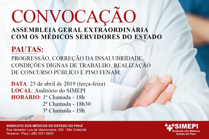 Convocação aos médicos servidores do Estado do Piauí