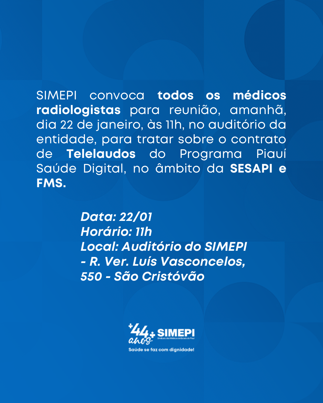 SIMEPI convoca radiologistas para reunião sobre telelaudos
