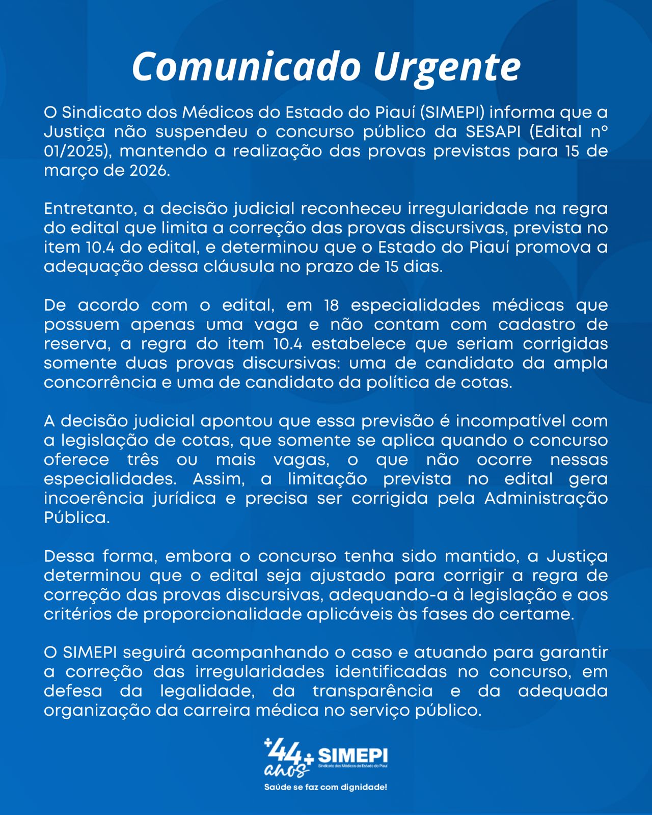 TCE-PI mantém concurso da SESAPI, mas reconhece indícios e determina apuração de irregularidades apontadas pelo SIMEPITCE-PI mantém concurso da SESAPI, mas reconhece indícios e determina apuração de i